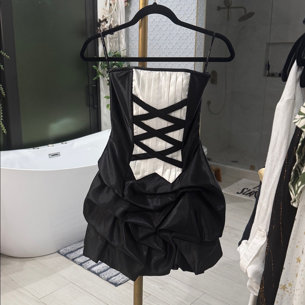 Vintage Jessica McClintock Gunne Sax Black Corset Mini Dress Size 1